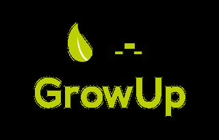 GrowUp logo with yellow leaf icon